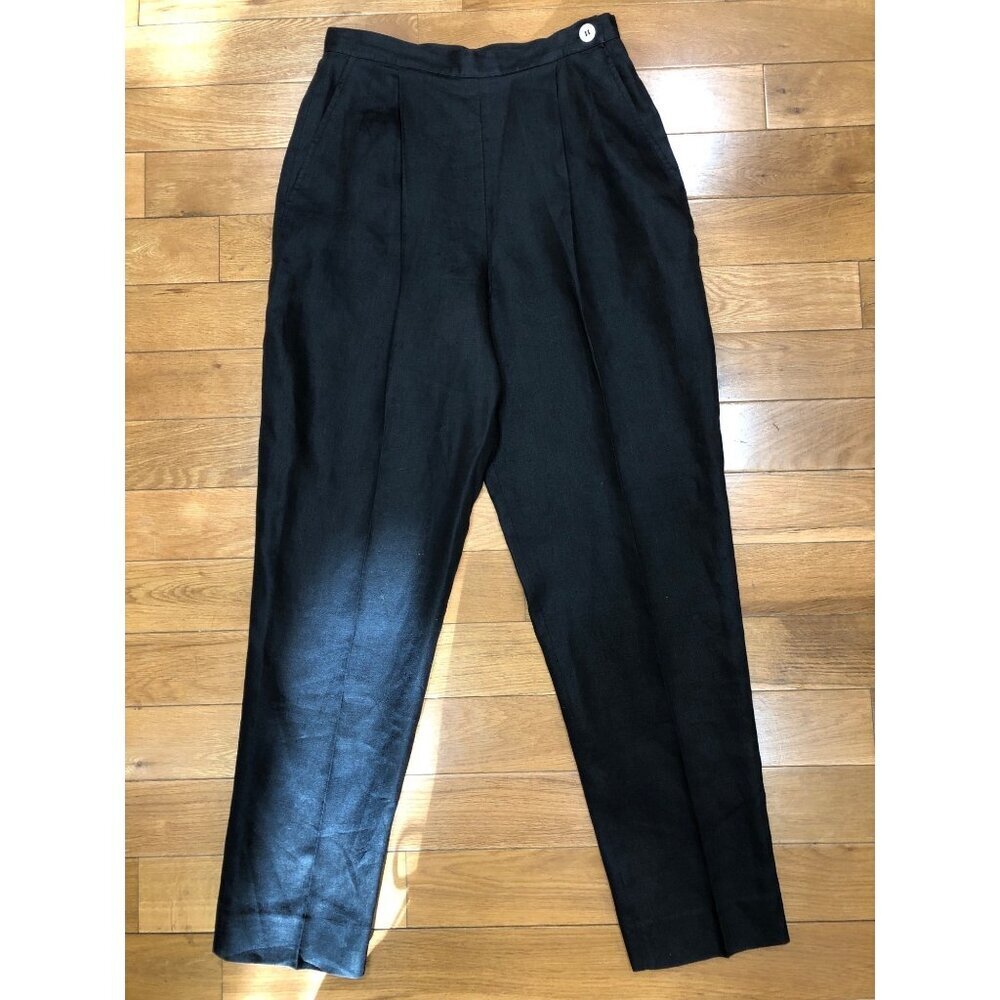 Perry Ellis Portfolio 100% Linen High Waisted Straight Leg Black Trousers Sz 12
